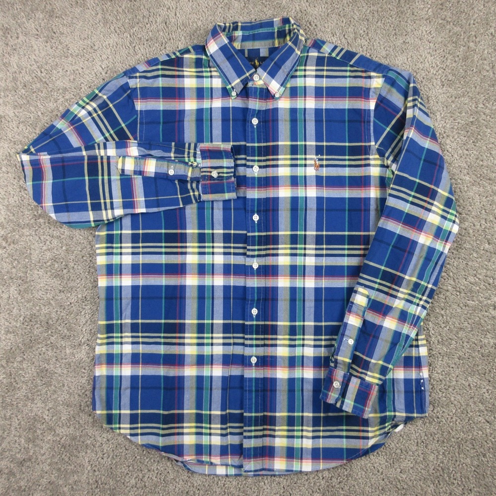 Polo Ralph Lauren Shirt Mens Large Blue Plaid Plaid Oxford Cloth Pony Button Up